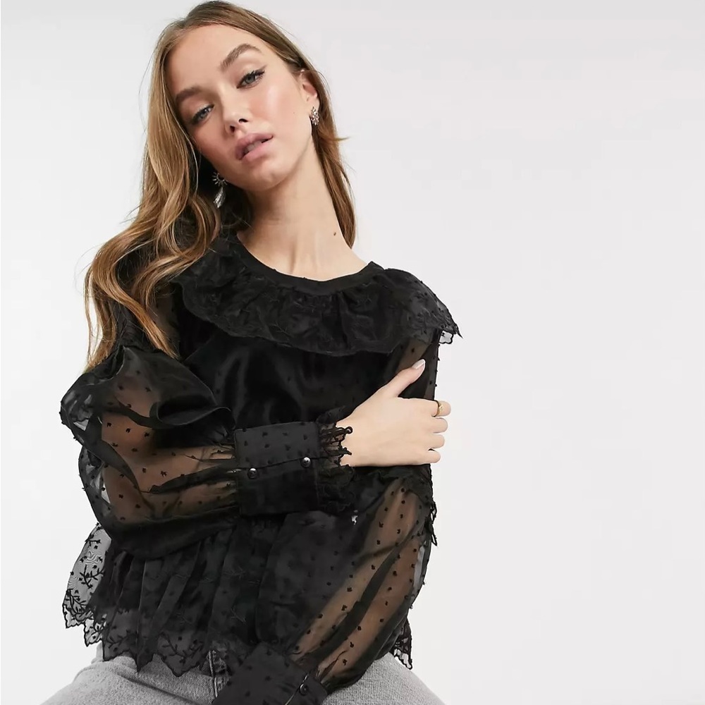 Topshop Black Dobby Shirred Waist
Blouse Top Size 6 NEW - Picture 3 of 14